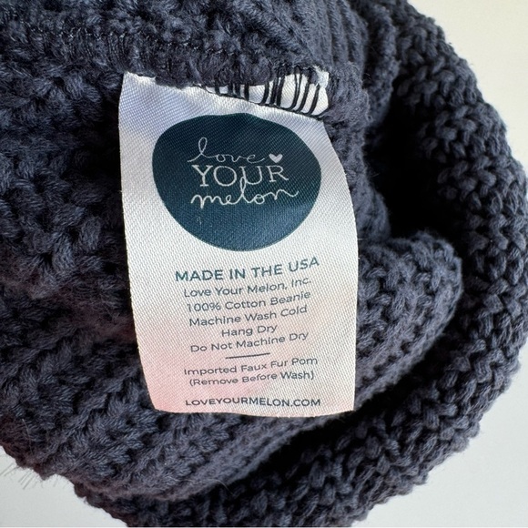Love Your Melon Knit Pompom Toque Hat Beanie 100% Cotton Navy Blue Winter EUC - Picture 2 of 5